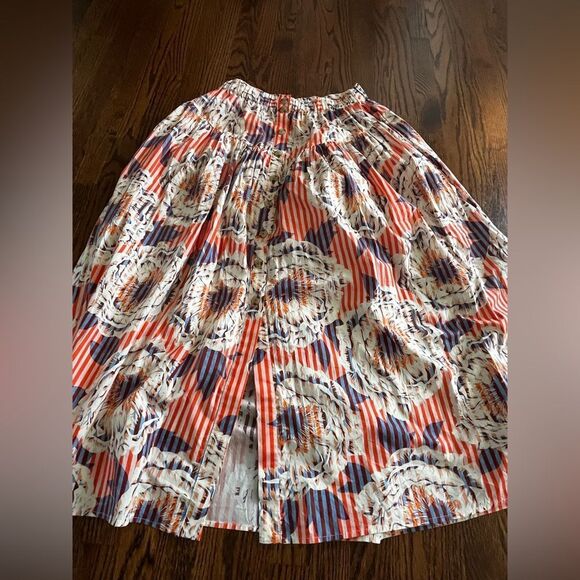 Anthropologie Midi Skirt Button Front Floral Preppy Vacay Boho Sz Medium - Picture 3 of 4